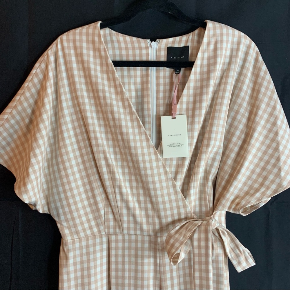 NWT Alex Marie Juliana Linen Wide Leg Jumper in Sand Gingham Print, size 12 - Picture 5 of 13